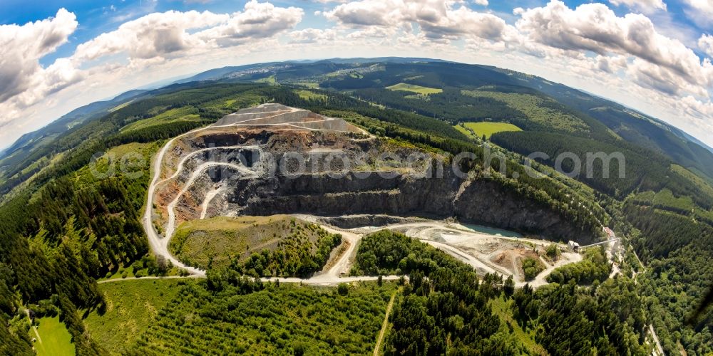 Winterberg from the bird's eye view: Quarry for the mining and handling of basalt in the district Silbach in Winterberg in the state North Rhine-Westphalia, Germany