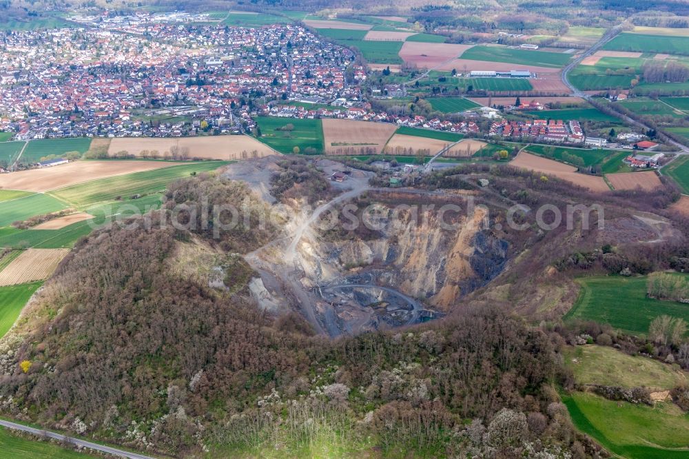 Roßdorf from the bird's eye view: Quarry for the mining and handling of Basalt in the district Zeilhard in Rossdorf in the state Hesse, Germany