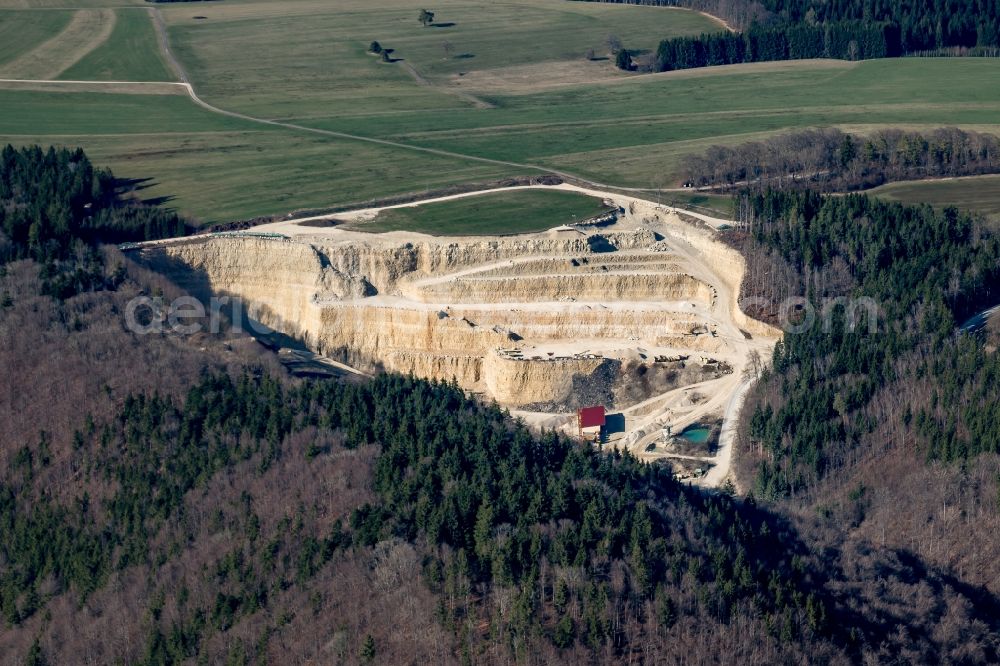 Aerial image Dürbheim - Quarry for the mining and handling of Fa. Brugger in Duerbheim in the state Baden-Wuerttemberg, Germany