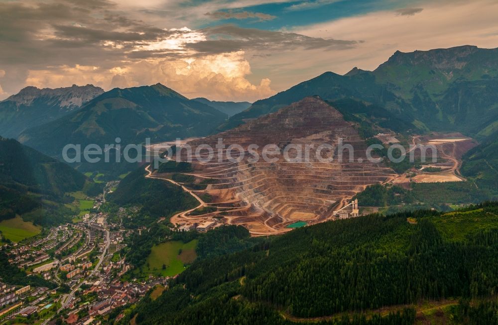 Aerial photograph Eisenerz - Quarry for the mining and handling of iron ore in Eisenerz in Steiermark, Austria