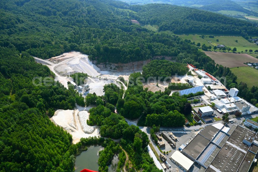 Stadtoldendorf from the bird's eye view: Quarry for the mining and handling of gypsum and lime in Stadtoldendorf in the state Lower Saxony, Germany