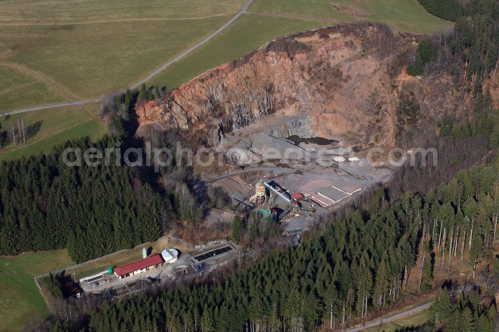 Rickenbach from above - Quarry Wickartsmuehle for the mining and handling of gneiss, gravel and crushed stone in Rickenbach in the Black Forest in the state Baden-Wuerttemberg, Germany