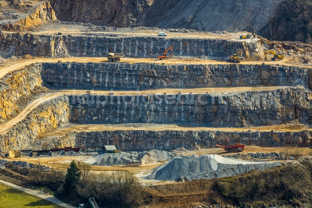 Aerial photograph Brilon - Quarry for the mining and handling of granite in Brilon in the state North Rhine-Westphalia, Germany