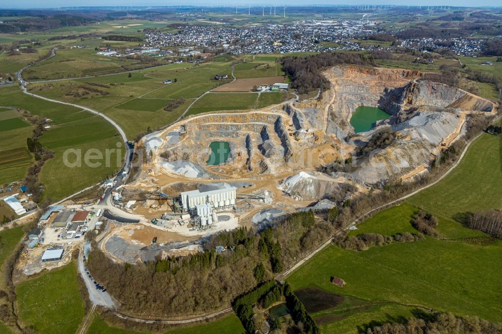 Brilon from the bird's eye view: Quarry for the mining and handling of granite in Brilon in the state North Rhine-Westphalia, Germany