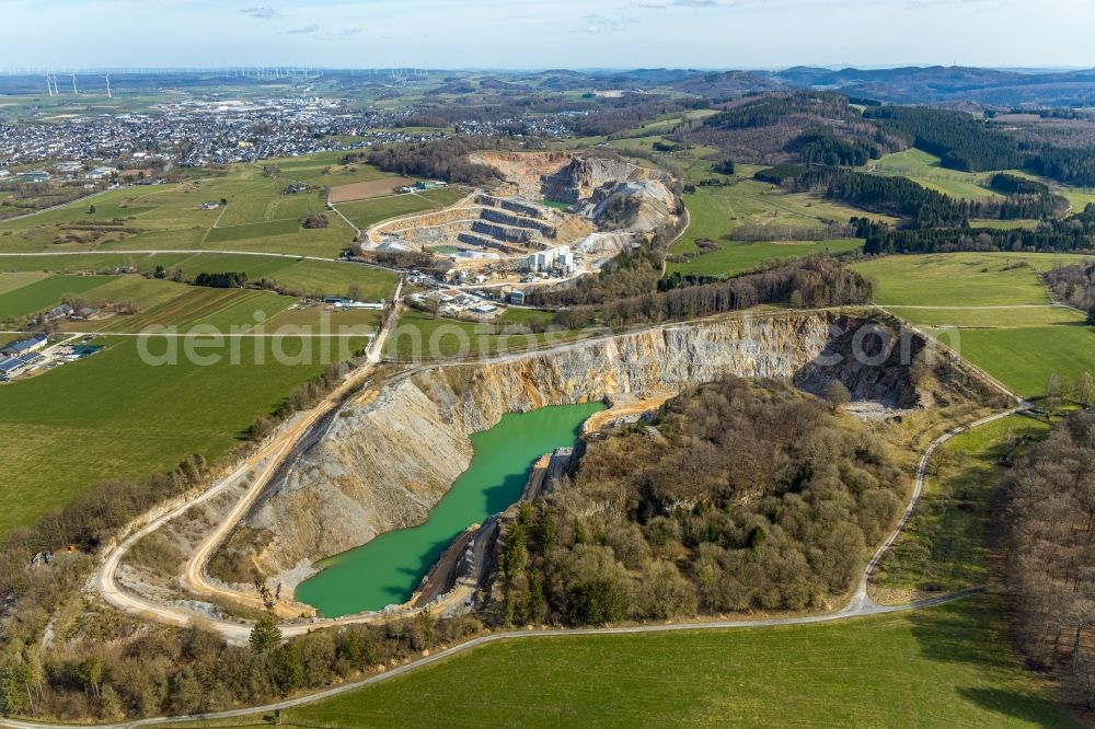 Brilon from the bird's eye view: Quarry for the mining and handling of granite in Brilon in the state North Rhine-Westphalia, Germany