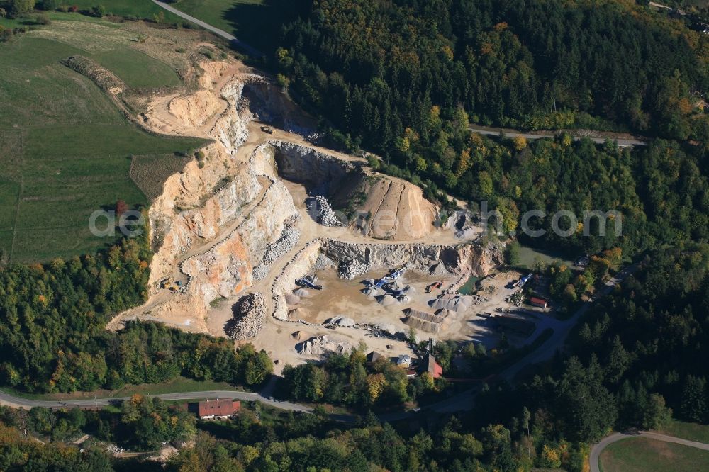 Malsburg-Marzell from the bird's eye view: Quarry for the mining and handling of granite in Malsburg-Marzell in the state Baden-Wuerttemberg, Germany