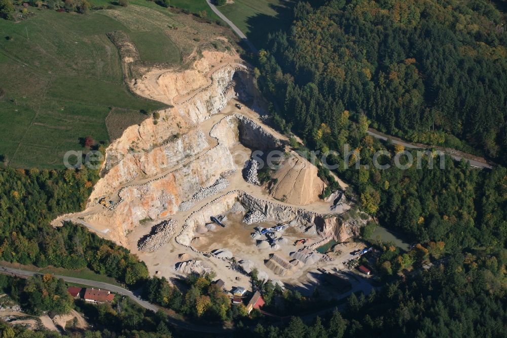 Aerial image Malsburg-Marzell - Quarry for the mining and handling of granite in Malsburg-Marzell in the state Baden-Wuerttemberg, Germany