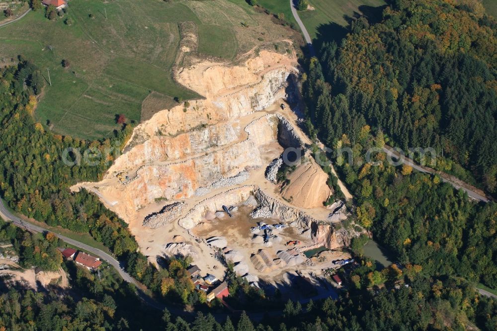 Aerial photograph Malsburg-Marzell - Quarry for the mining and handling of granite in Malsburg-Marzell in the state Baden-Wuerttemberg, Germany