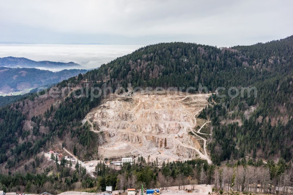 Aerial image Seebach - Quarry for the mining and handling of Granit in Seebach in the state Baden-Wuerttemberg, Germany