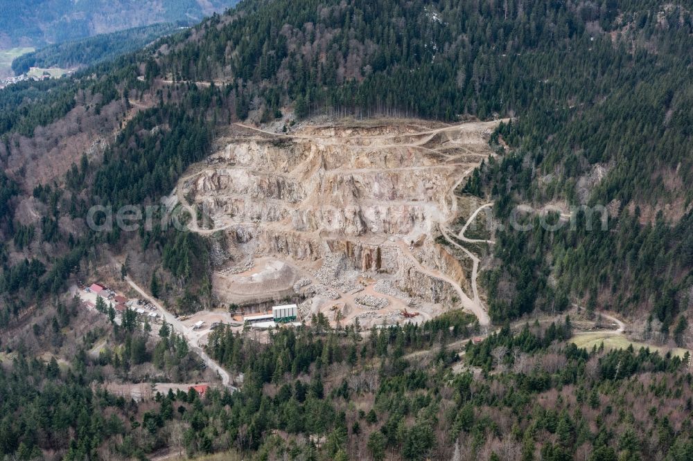 Aerial image Seebach - Quarry for the mining and handling of Granit in Seebach in the state Baden-Wuerttemberg, Germany