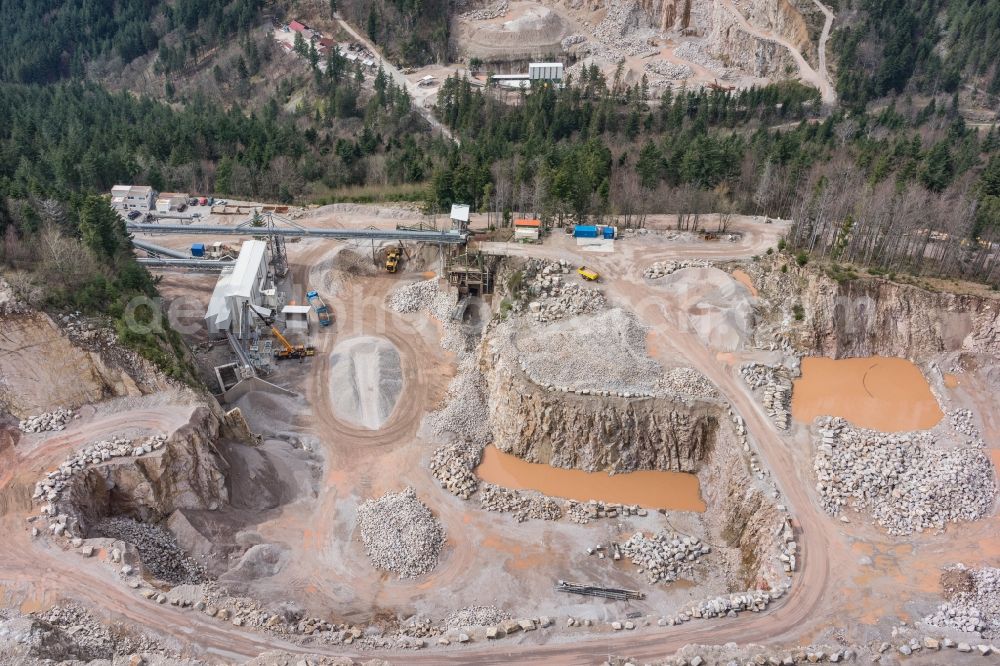 Seebach from above - Quarry for the mining and handling of Granit in Seebach in the state Baden-Wuerttemberg, Germany