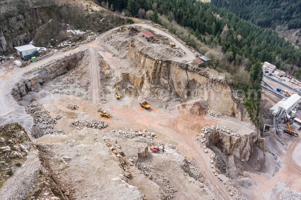 Aerial image Seebach - Quarry for the mining and handling of Granit in Seebach in the state Baden-Wuerttemberg, Germany