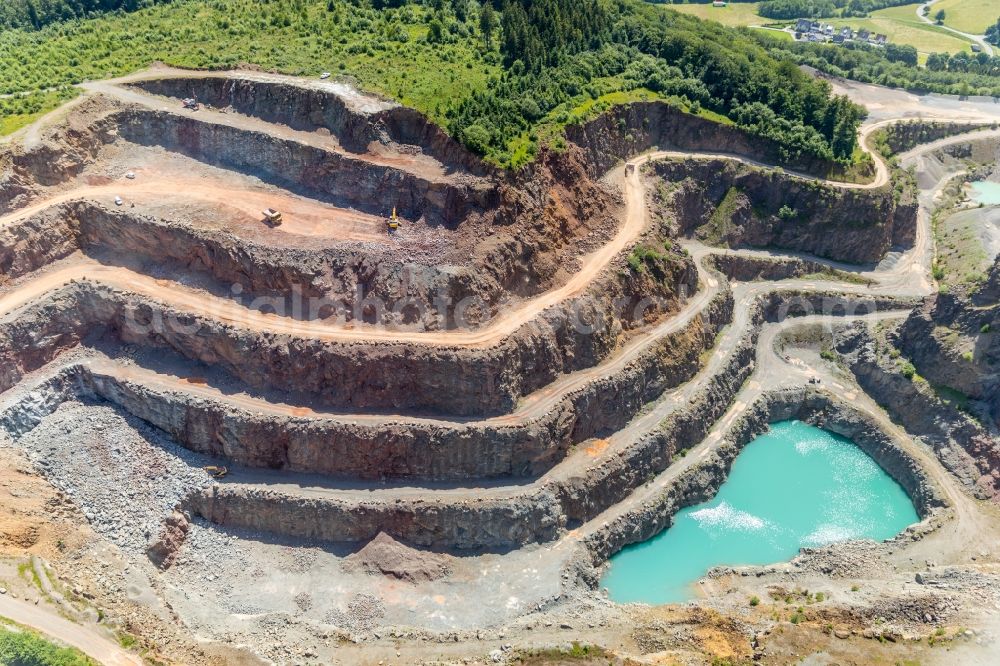 Aerial image Brilon - Quarry for the mining and handling of Grauwacke of Westdeutschen Grauwacke Union GmbH in Brilon in the state North Rhine-Westphalia, Germany