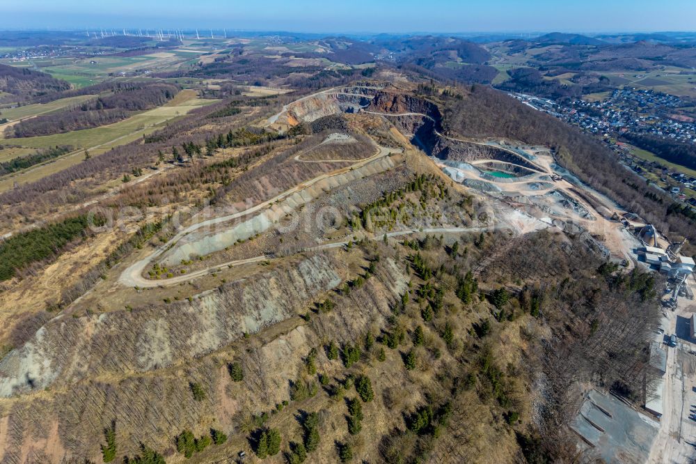 Aerial image Brilon - Quarry for the mining and handling of Grauwacke of Westdeutschen Grauwacke Union GmbH in Brilon at Sauerland in the state North Rhine-Westphalia, Germany