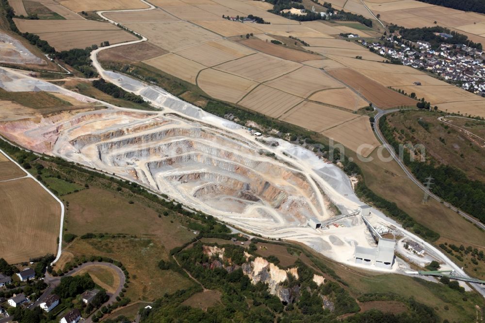 Aerial photograph Hahnstätten - Quarry for the mining and handling of limestone in Hahnstaetten in the state Rhineland-Palatinate, Germany