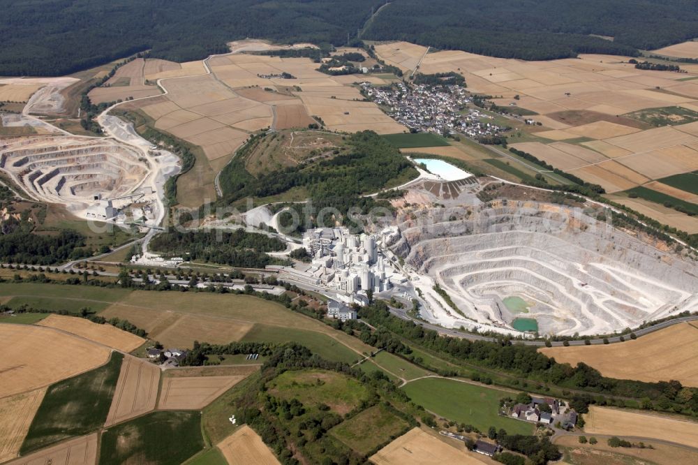 Aerial image Hahnstätten - Quarry for the mining and handling of limestone in Hahnstaetten in the state Rhineland-Palatinate, Germany