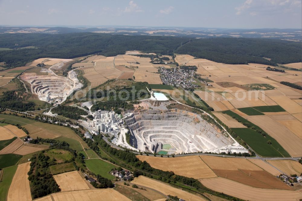 Aerial photograph Hahnstätten - Quarry for the mining and handling of limestone in Hahnstaetten in the state Rhineland-Palatinate, Germany