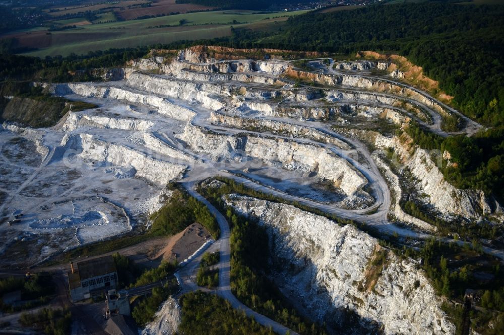 Aerial image Niedersachswerfen - Quarry for the mining and handling of calcareous sandstone in Niedersachswerfen in the state Thuringia, Germany