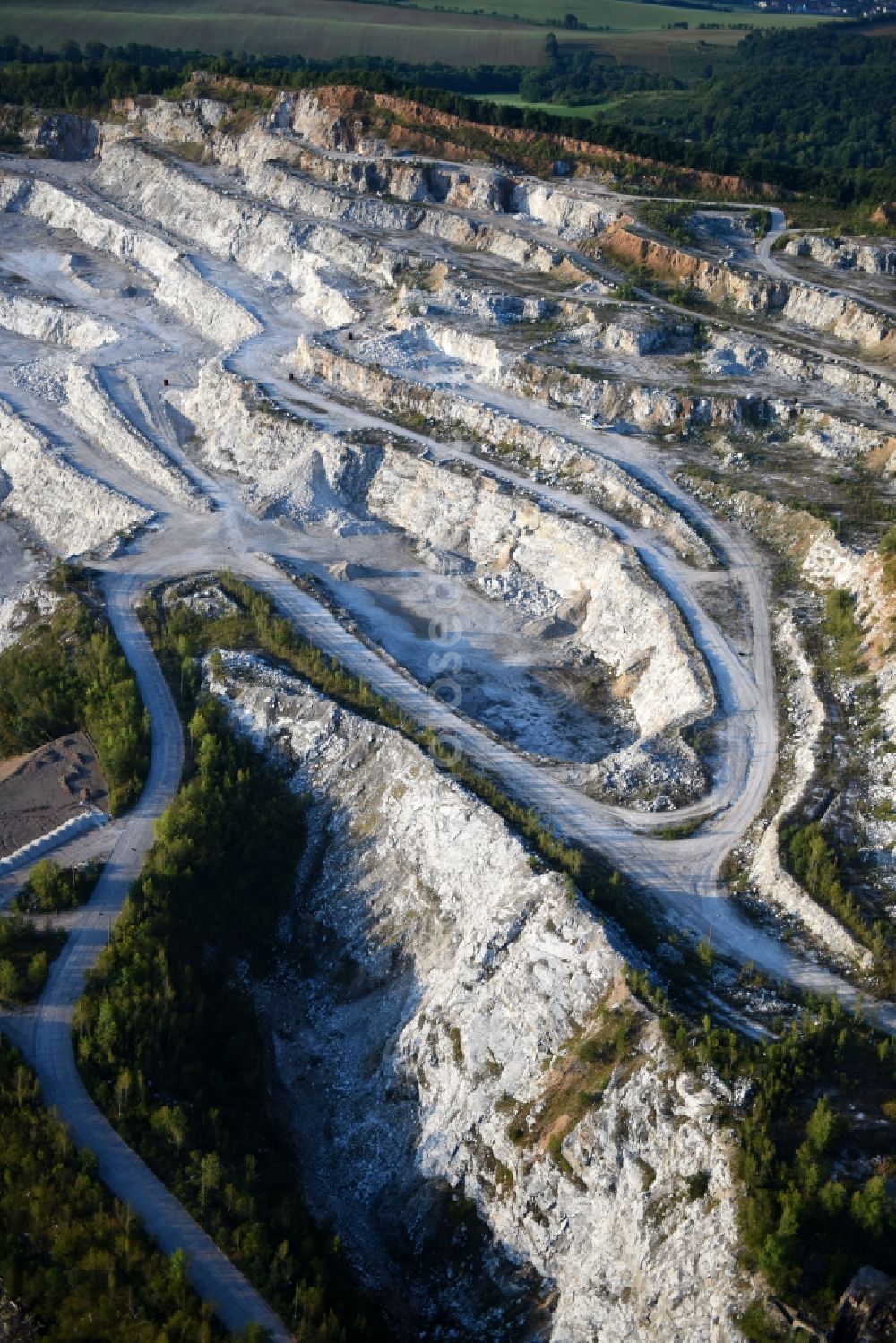 Niedersachswerfen from above - Quarry for the mining and handling of calcareous sandstone in Niedersachswerfen in the state Thuringia, Germany