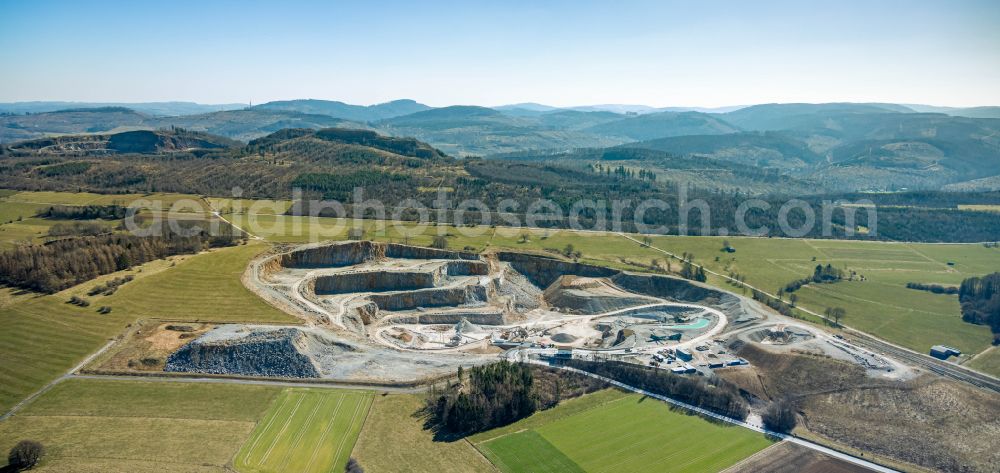 Aerial image Brilon - Quarry for the mining and handling of limestone in Brilon at Sauerland in the state North Rhine-Westphalia, Germany