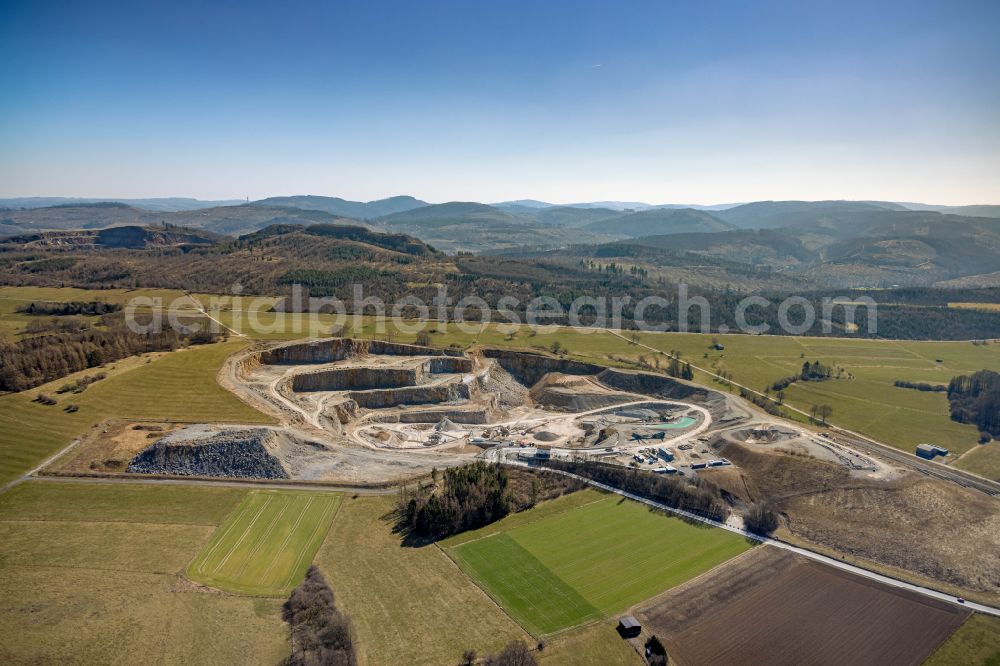 Aerial photograph Brilon - Quarry for the mining and handling of limestone in Brilon at Sauerland in the state North Rhine-Westphalia, Germany