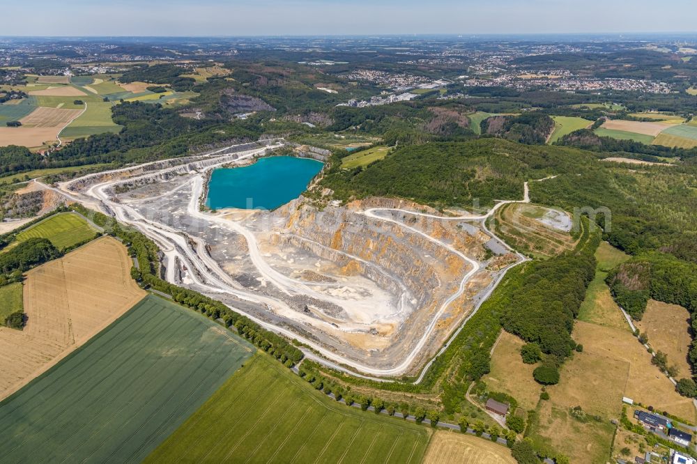 Eisborn from above - Quarry for the mining and handling of limestone in Eisborn in the state North Rhine-Westphalia, Germany