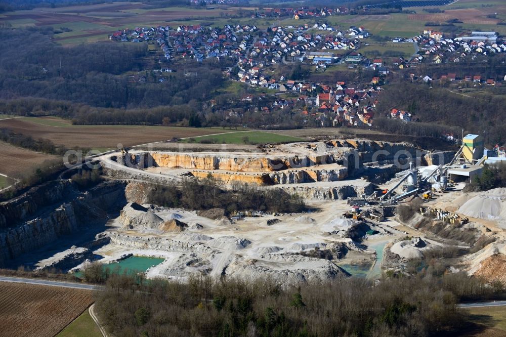 Aerial image Gräfenberg - Quarry for the mining and handling of limestone in Graefenberg in the state Bavaria, Germany