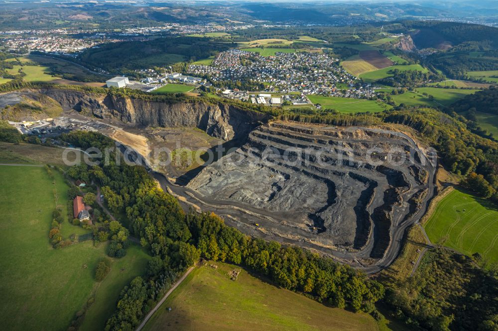 Aerial photograph Arnsberg - Quarry for the mining and handling of limestone in the district Mueschede in Arnsberg in the state North Rhine-Westphalia, Germany