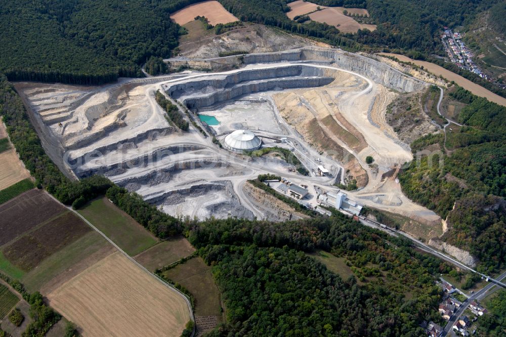 Aerial photograph Karlstadt - Quarry for the mining and handling of limestone in the district Rohrbach in Karlstadt in the state Bavaria, Germany