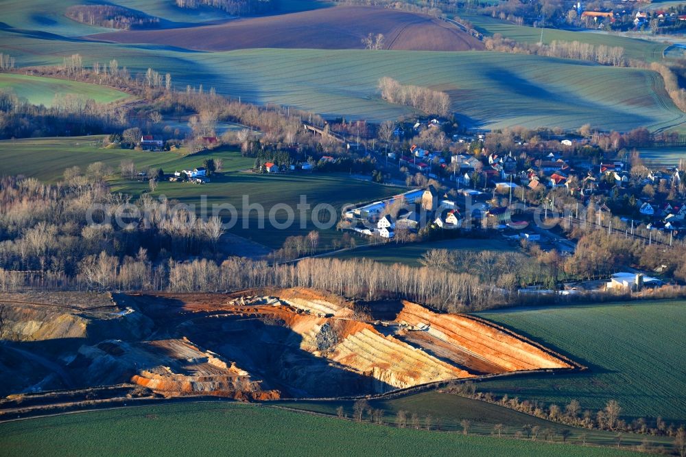 Ostrau from above - Quarry for the mining and handling of limestone in Ostrau in the state Saxony, Germany