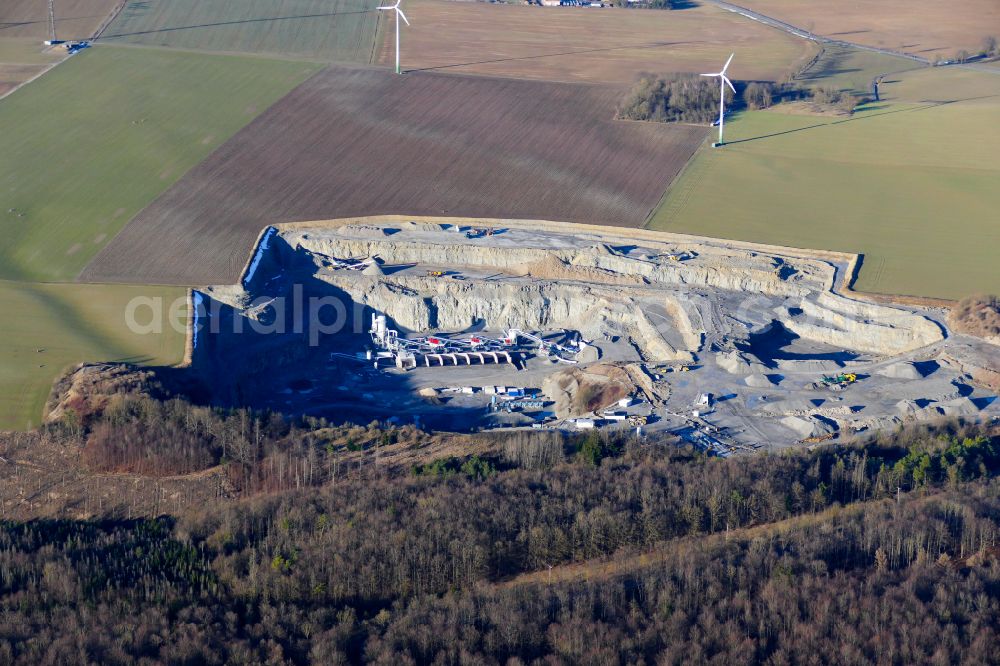 Aerial photograph Rodeberg - Quarry for the mining and handling of limestone on street L2034 in Rodeberg in the state Thuringia, Germany