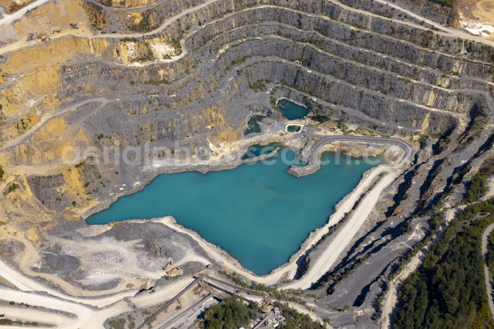 Wuppertal from the bird's eye view: Quarry for the extraction and mining of limestone in Schoeller-Dornap in the state of North Rhine-Westphalia, Germany