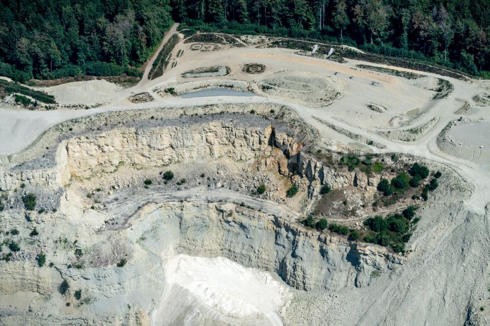 Geisingen from the bird's eye view: Quarry for the mining and handling of Kalkstein and Schotter in Geisingen in the state Baden-Wurttemberg, Germany