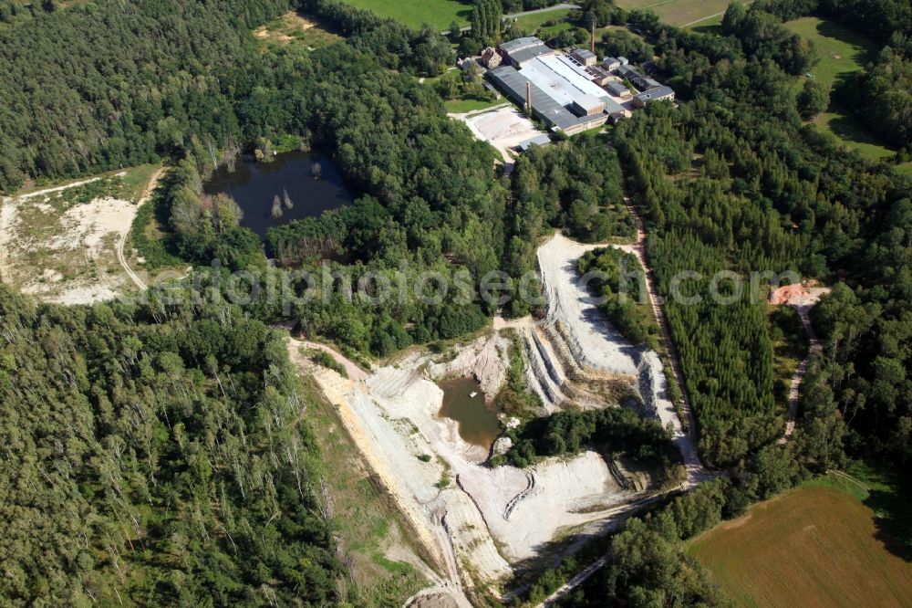 Radeburg from above - Quarry for the mining and handling of Kaolin and Tonmineralen to the Herstellung von Schamotten in Radeburg in the state Saxony, Germany