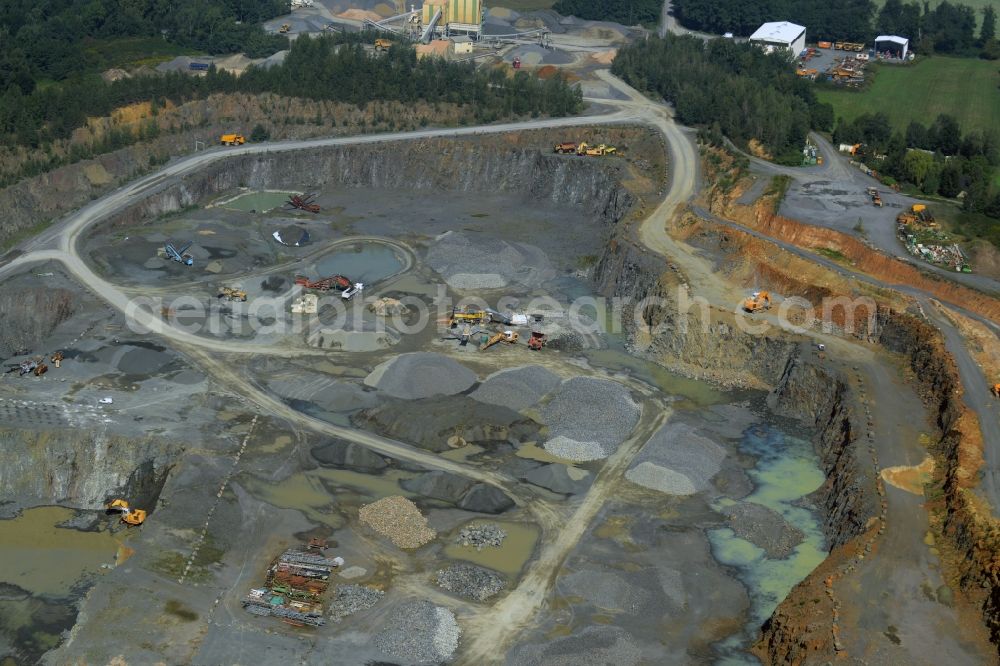 Altenhain Klengelsberg from the bird's eye view: Quarry to mine quartz crystal in Altenhain Klengelsberg in the state Saxony