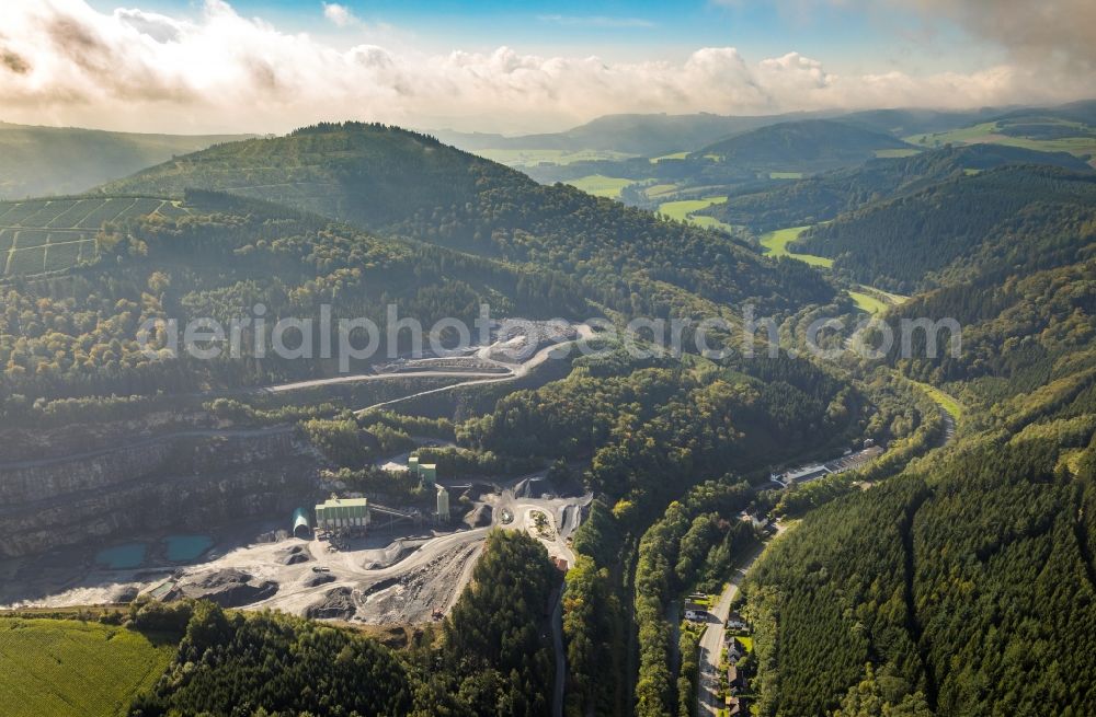 Aerial photograph Meschede - Quarry for the mining and handling of Quartzite greywacke and greywacke carbonate in Meschede in the state North Rhine-Westphalia, Germany