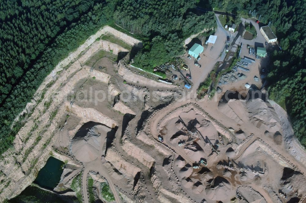 Neukirchen/Erzgebirge from above - Quarry for the mining and handling of quarzt porphyry in Neukirchen/Erzgebirge in the state Saxony