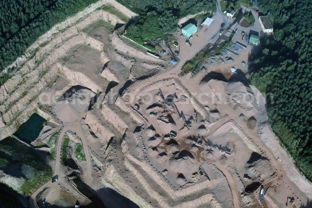 Neukirchen/Erzgebirge from the bird's eye view: Quarry for the mining and handling of quarzt porphyry in Neukirchen/Erzgebirge in the state Saxony