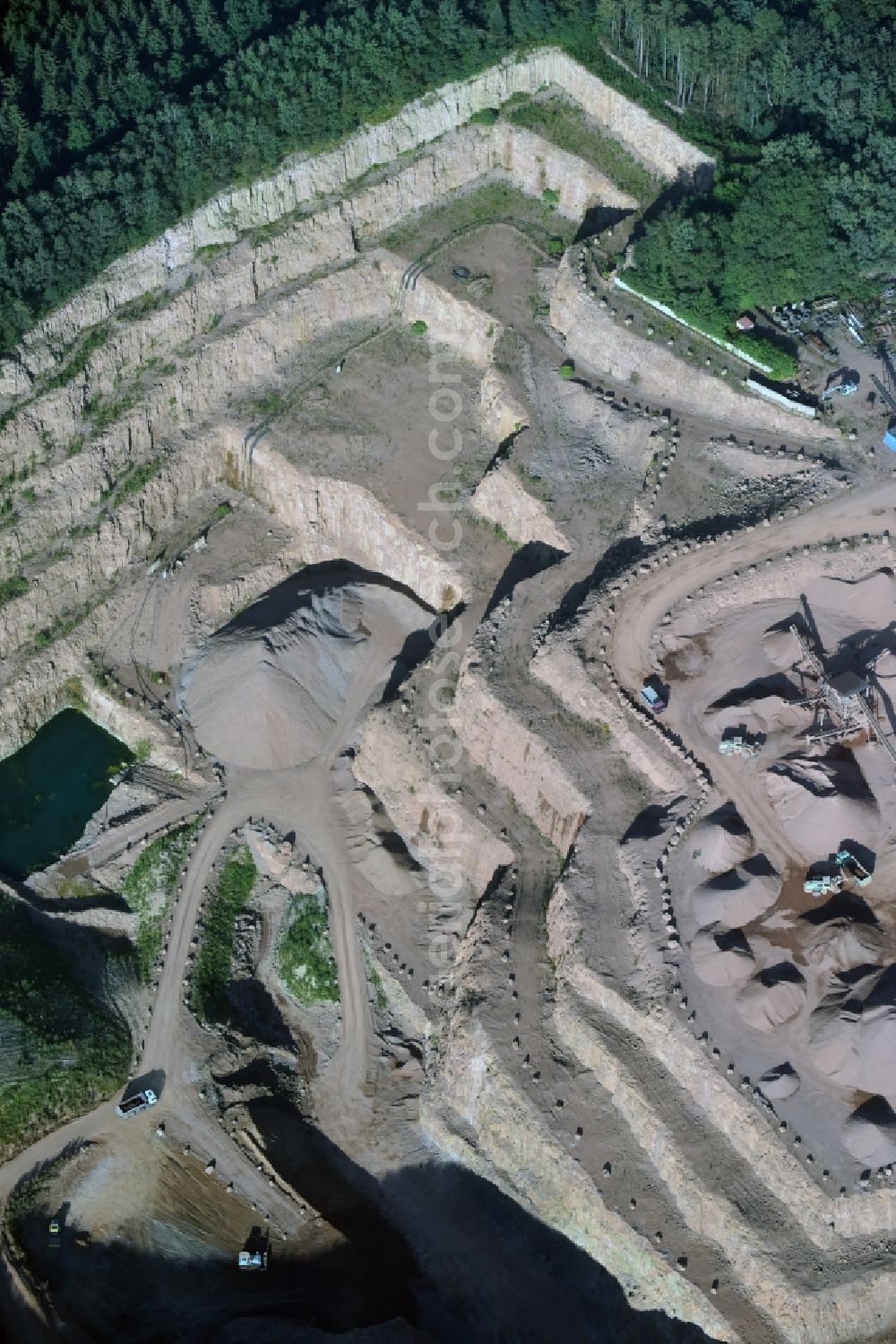 Aerial image Neukirchen/Erzgebirge - Quarry for the mining and handling of quarzt porphyry in Neukirchen/Erzgebirge in the state Saxony