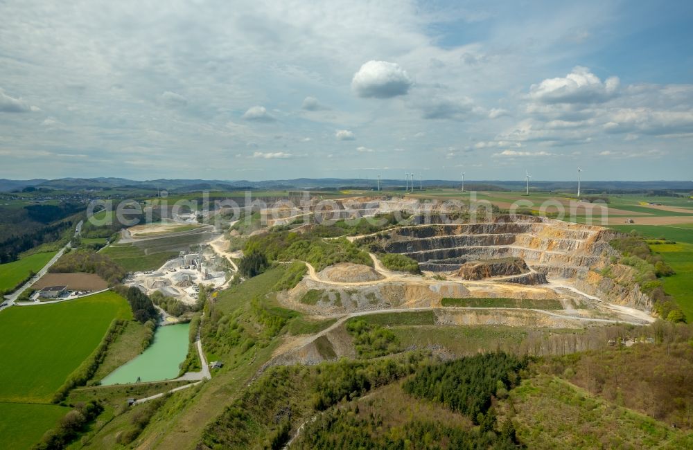 Aerial photograph Brilon - Quarry for the mining and handling of of Rheinkalk Messinghausen GmbH & Co. KG in Brilon in the state North Rhine-Westphalia, Germany