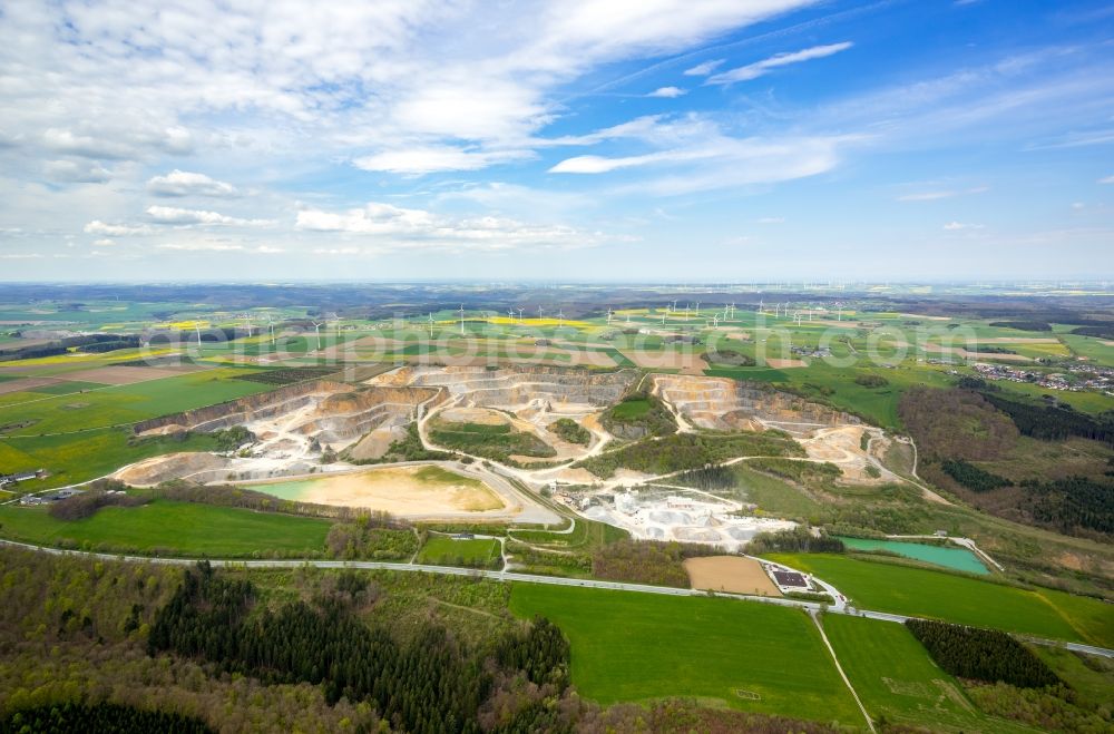 Aerial image Brilon - Quarry for the mining and handling of of Rheinkalk Messinghausen GmbH & Co. KG in Brilon in the state North Rhine-Westphalia, Germany