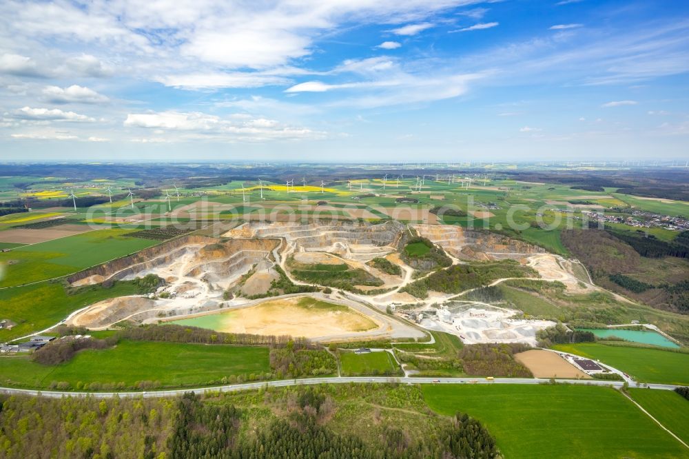 Brilon from above - Quarry for the mining and handling of of Rheinkalk Messinghausen GmbH & Co. KG in Brilon in the state North Rhine-Westphalia, Germany