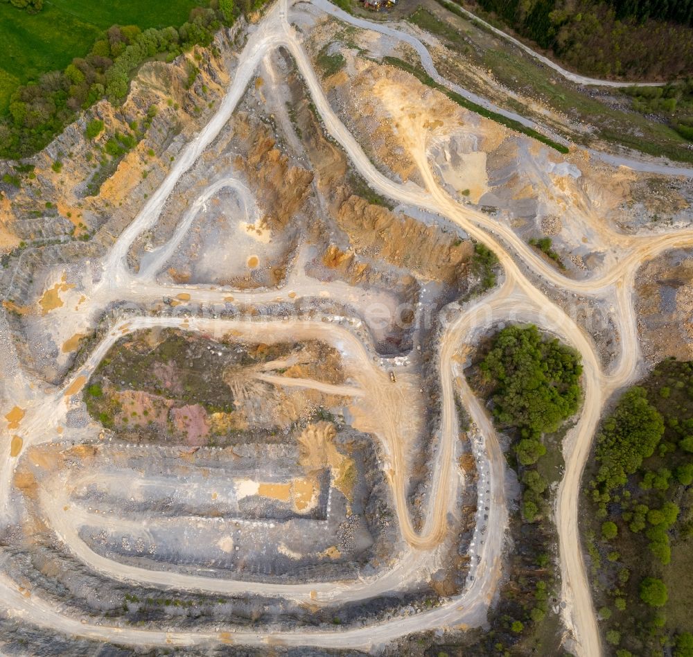 Aerial image Brilon - Quarry for the mining and handling of of Rheinkalk Messinghausen GmbH & Co. KG in Brilon in the state North Rhine-Westphalia, Germany