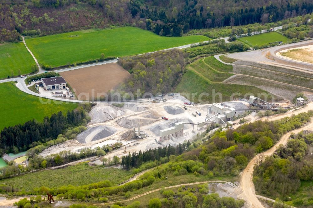 Brilon from above - Quarry for the mining and handling of of Rheinkalk Messinghausen GmbH & Co. KG in Brilon in the state North Rhine-Westphalia, Germany