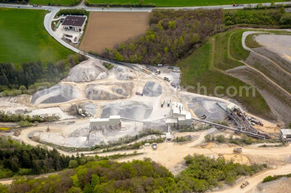 Aerial image Brilon - Quarry for the mining and handling of of Rheinkalk Messinghausen GmbH & Co. KG in Brilon in the state North Rhine-Westphalia, Germany