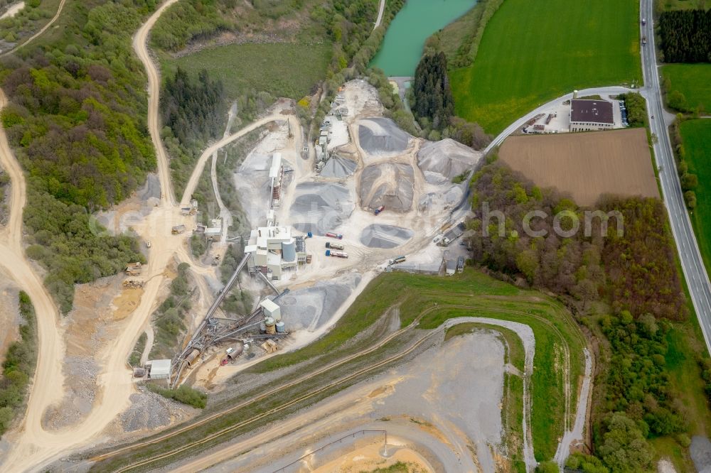 Aerial photograph Brilon - Quarry for the mining and handling of of Rheinkalk Messinghausen GmbH & Co. KG in Brilon in the state North Rhine-Westphalia, Germany