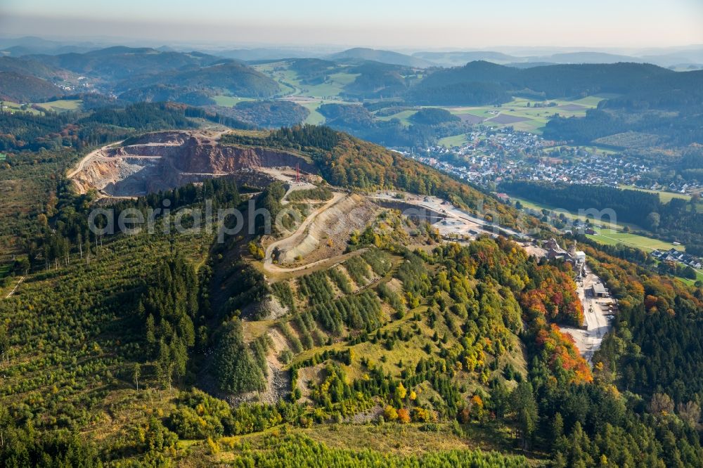 Brilon from above - Quarry for the mining and handling of sandstone in Brilon in the state North Rhine-Westphalia