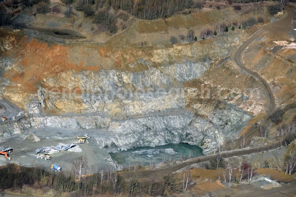 Aerial photograph Oelsnitz/Vogtl. - Quarry for the mining and handling of Diabasbruch Lauterbach in Oelsnitz/Vogtl. in the state Saxony