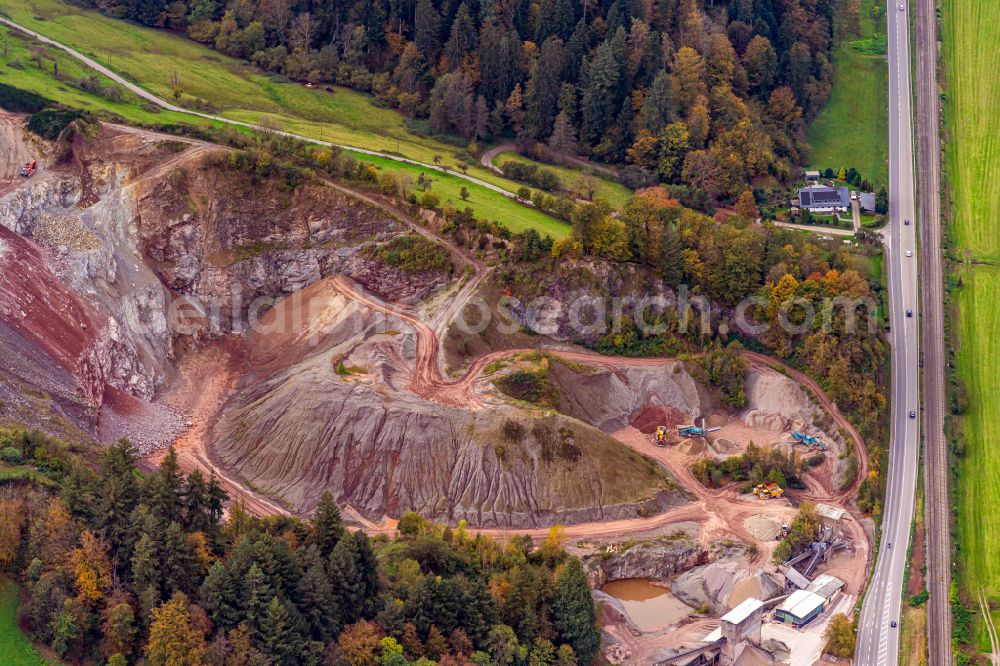 Hausach from the bird's eye view: Quarry for the mining and handling of sandstone in Hausach in the state Baden-Wurttemberg, Germany