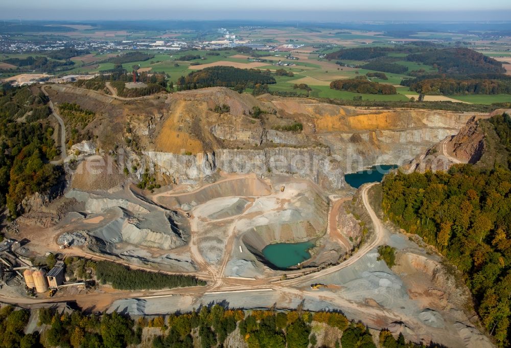 Hoppecke from above - Sandstone Quarry in Hoppecke in the state North Rhine-Westphalia